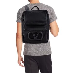 Valentino Garavani V-Logo Single Strap Versatile Backpack in Textile and Leather
